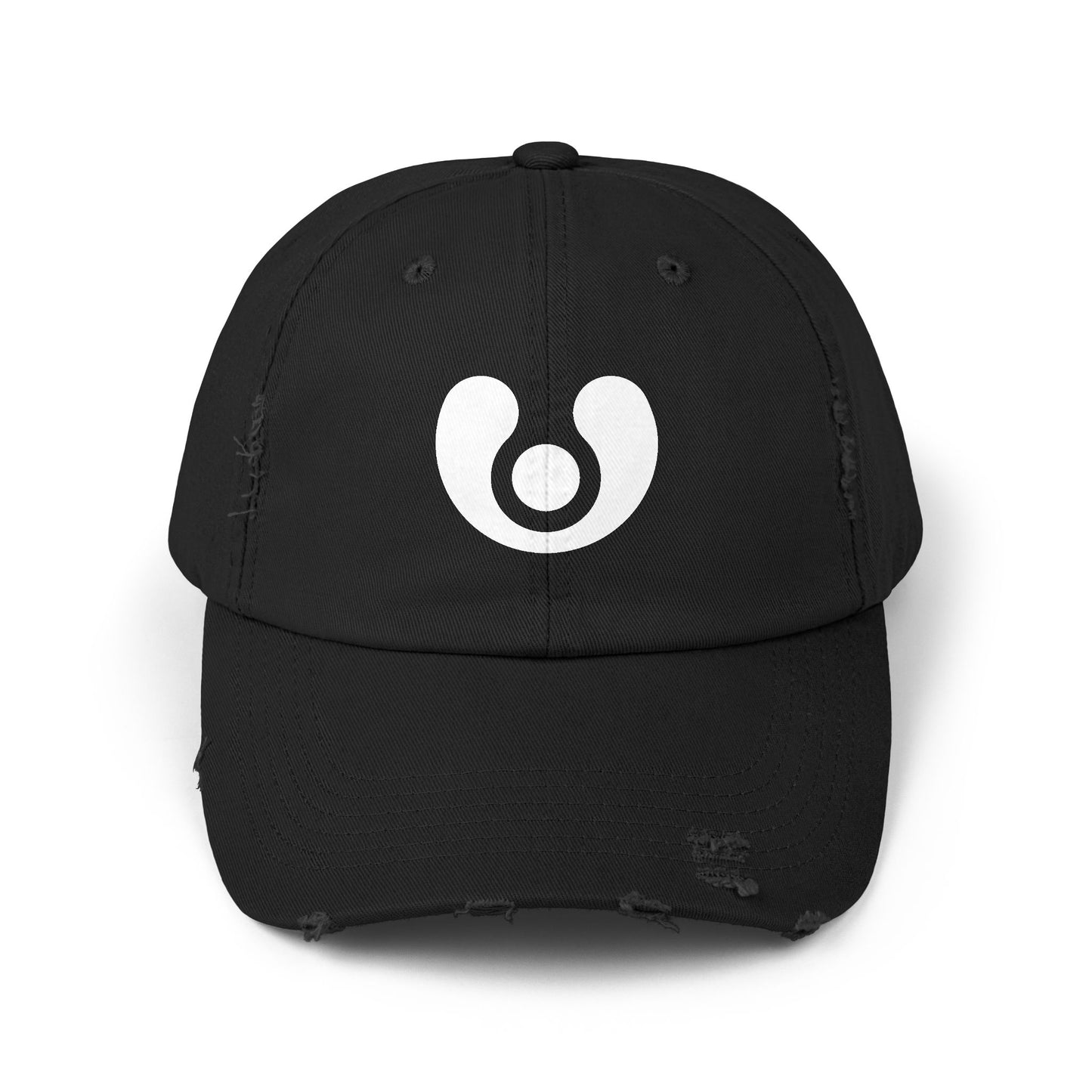 Black cap with a white circular logo