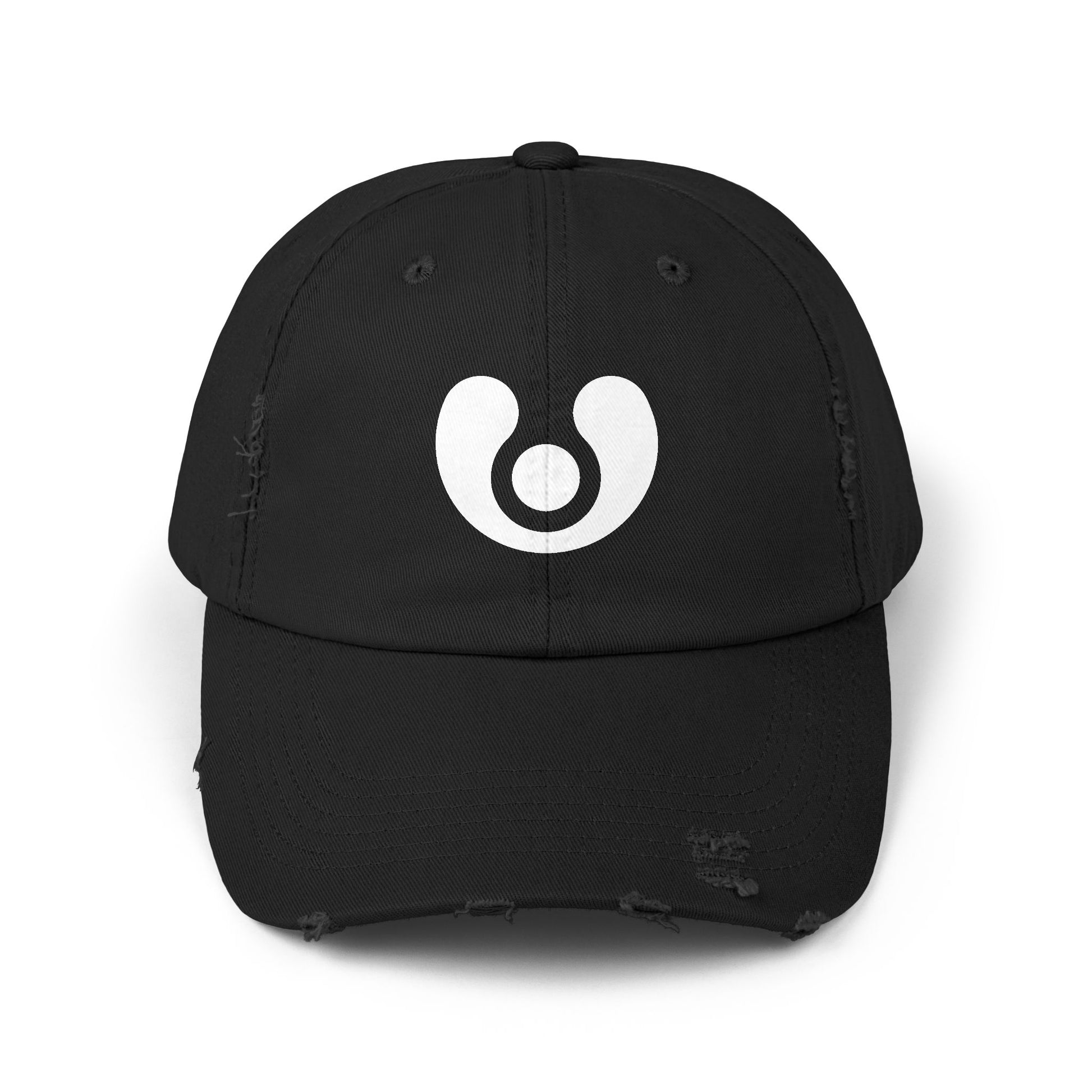 Black cap with a white circular logo