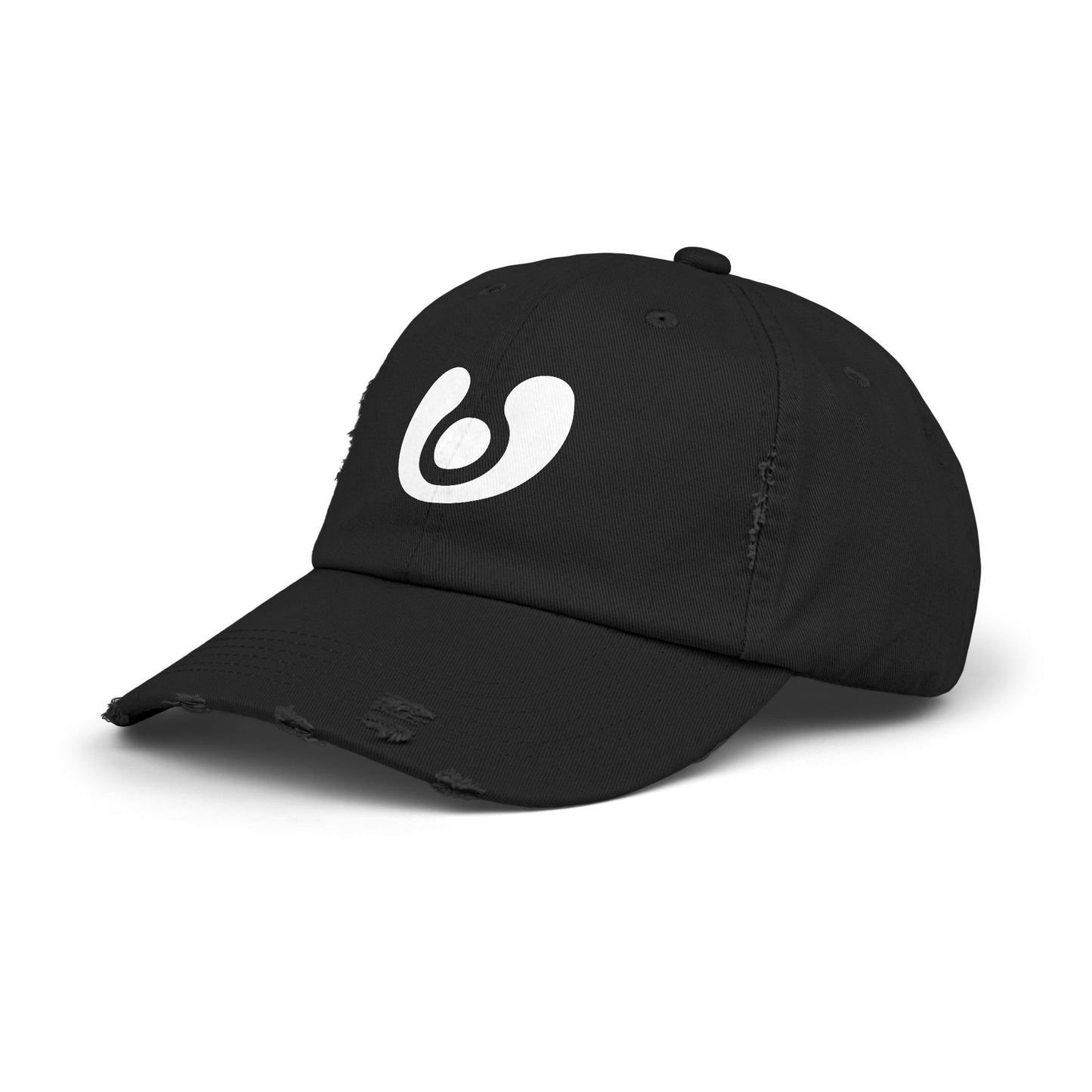 Black cap with a white circular logo