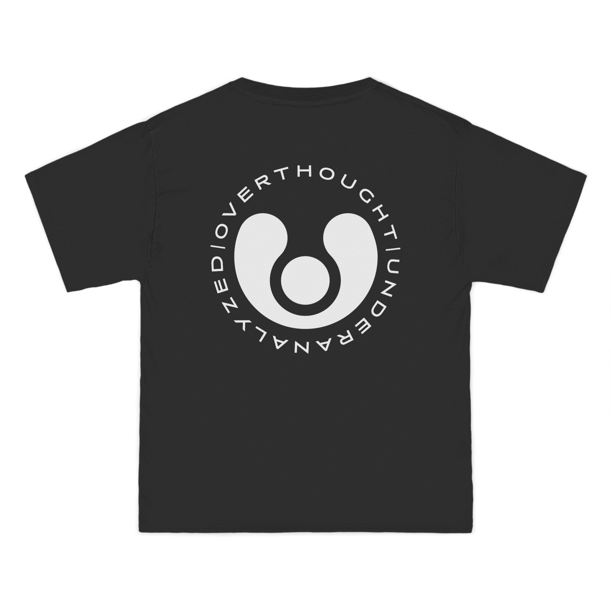 Black t-shirt with a white logo and text 